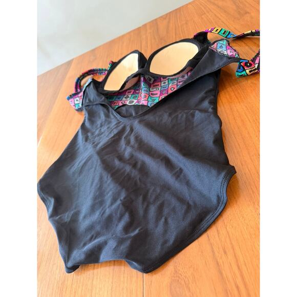 Vintage 80s Oscar de la Renta Swimsuit Size 16 Geometric Metallic Slimming - Picture 8 of 11